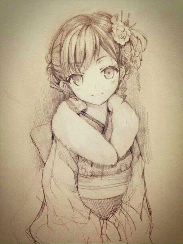 素描画动漫女孩的日常温馨时光
